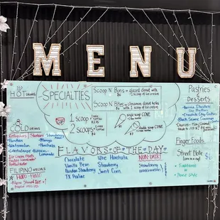  a menu on a wall