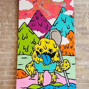 a painting of a person on a surfboard
