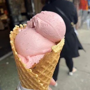 Strawberry Ice Cream Waffle Cone