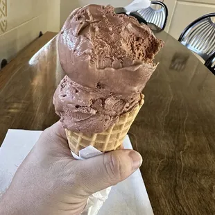 2 scoop Milk chocolate ice cream on a cone