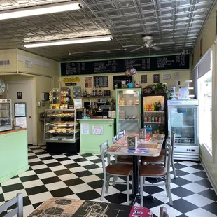 the interior of a bakery