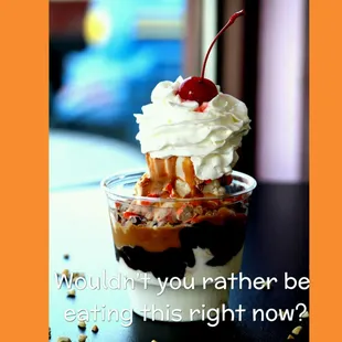 an ice cream sundae with a cherry on top