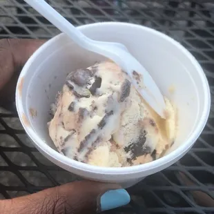 Kids scoop in a bowl of moose tracks