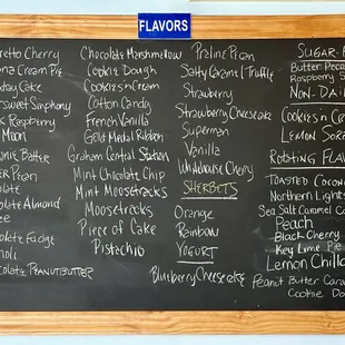 July 2024 menu of ice creams