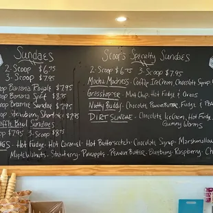 July 2024 menu of sundaes, etc.