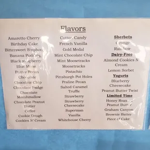 Flavor menu