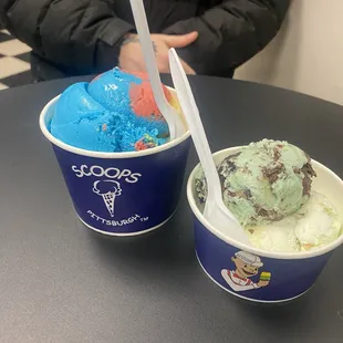 Superman Single Scoop Ice Cream Cup  Grasshopper pie and key lime pie scoops