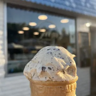 a hand holding a cone of ice cream