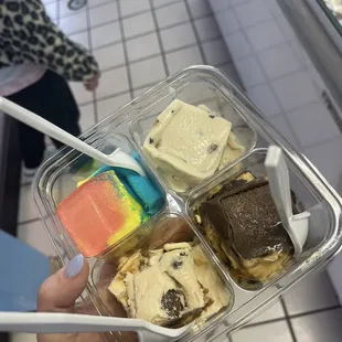 Ice cream flight with superman, cookie dough, sea turtle, and gold rush