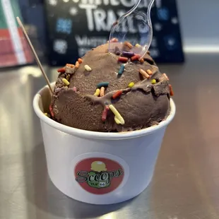 Chocolate scoop with sprinkles