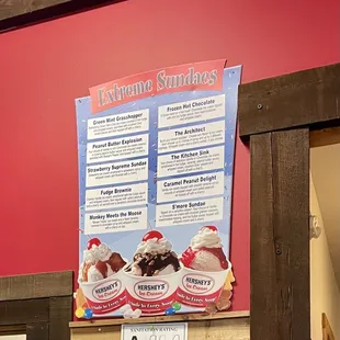 a menu for ice cream sundaes