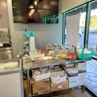 the inside of a doughnut shop