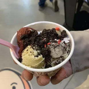 Banana cream pie, red velvet, cookies and cream, and chocolate macadamia