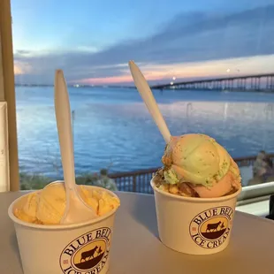 Mango Ice Cream and Rainbow Sherbert with Mocha Almond Fudge