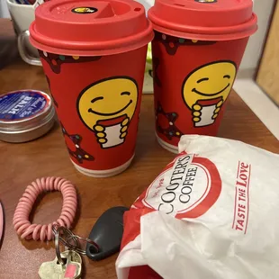 Peppermint mochas and a breakfast sandwich. Everything bagel!