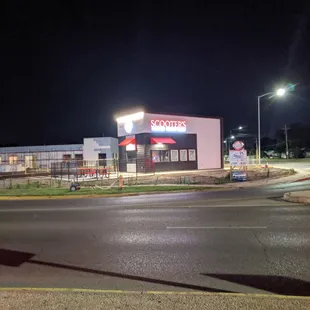 an empty street at night