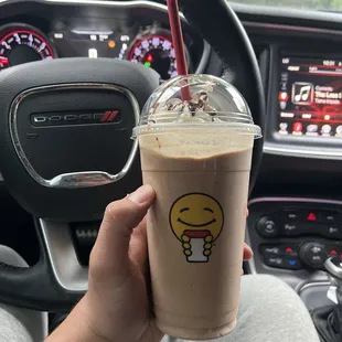 Sorry I had to take a few sips because of how good it is but this is the large Blended Reese's peanut butter cup.