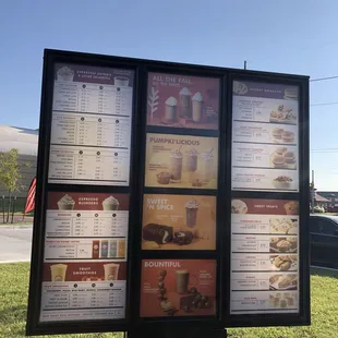 a menu on a sign