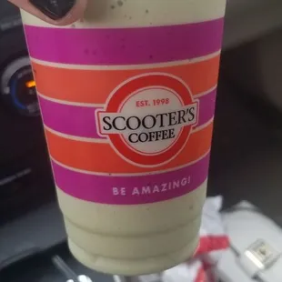 Matcha tea latte blended with mango