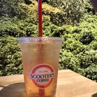 Iced green tea with raspberry sweetener