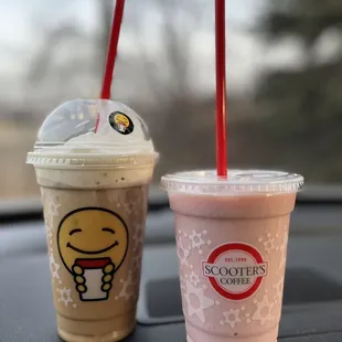 Iced Caramelicious and iced based strawberry smoothie