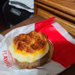 The waffle breakfest sandwich  ... great recommendation!!  Sweet and savory