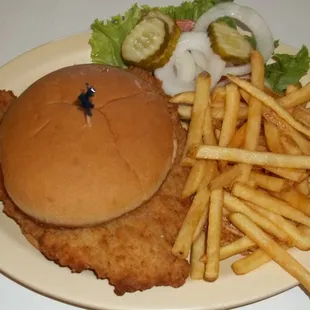 Pork Tenderloin Sandwich with French Fries