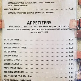 Scooters Appetizer Menu