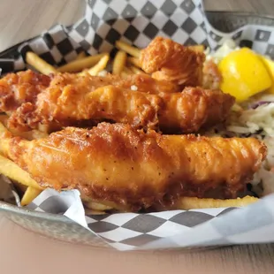 a basket of fish and chips