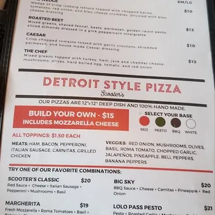 Salad and Pizza menu