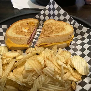 a sandwich and chips