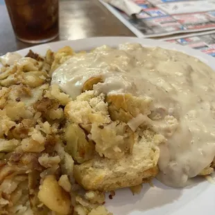 Sausage Gravy on biscuits