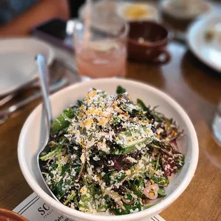 Baby Kale ( Bottarga, Crushed Egg, Pecorino, Romano,Pickled Shallots, Lemon)