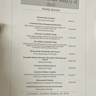 Weekly specials