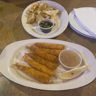 Tempura shrimp and potstickers