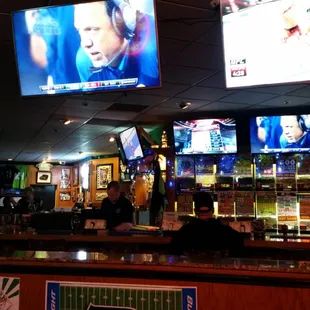 a sports bar with a lot of tv screens