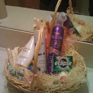 Basket of goodies in the ladies room