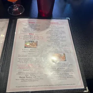 menu and drink