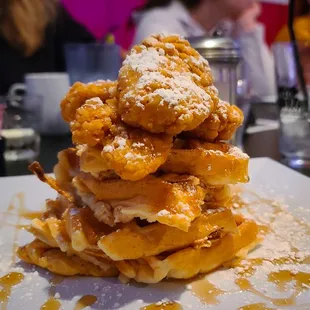 a stack of waffles on a plate