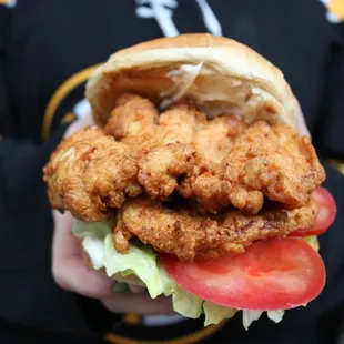 a closeup of a chicken sandwich