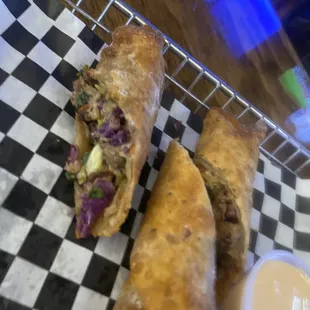 Delicious steak and chicken egg rolls