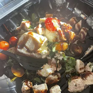 Burata caprese salad with added grilled chicken