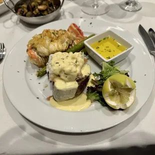 Filet Oscar with a lobster tail.