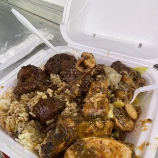 Jerk chicken and oxtails