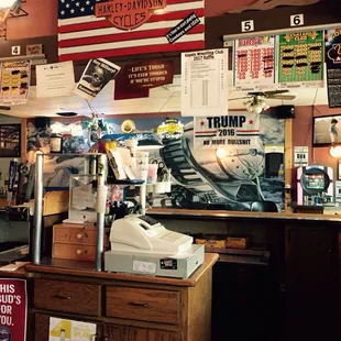 the bar counter and the american flag