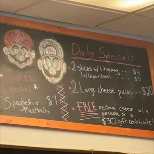 a menu on a chalkboard
