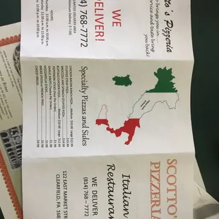Front of menu