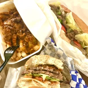 Chili Cheese Fries, a Bacon Double Cheeseburger, and the Philly Cheesesteak