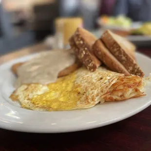 Chicken fried steak and eggs