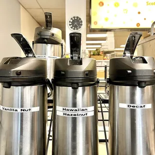 Different flavor coffees. And decaf.